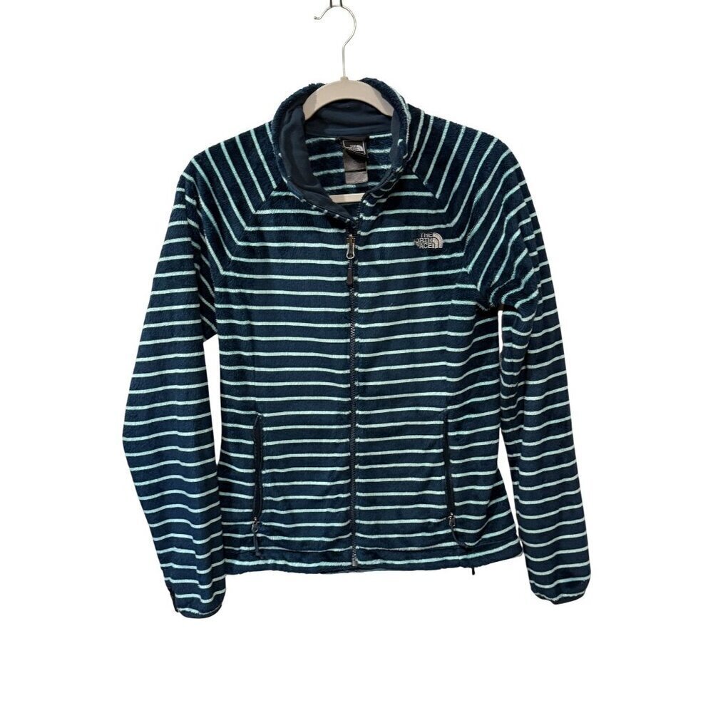 The North Face Womens Striped Fleece Jacket Full Zip Navy Teal S